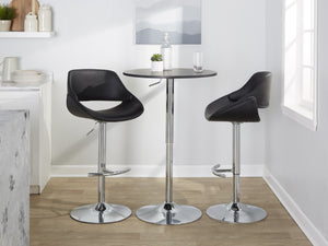 English Elm Contemporary Hydraulic Lift Bar Table with Wooden Top and Matte Black Metal Base B202P223299