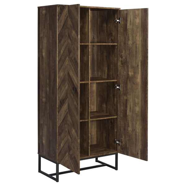 English Elm Gunderson Rustic Oak Tall 8-Shelf Accent Cabinet with Gunmetal Frame – Chevron Pattern Storage Tower B062P351427