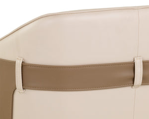 Sunpan Carter Barrel Back Dining Armchair in Faux Leather with Stylish Copper Foot Caps and Steel Legs Napa Beige / Napa Tan