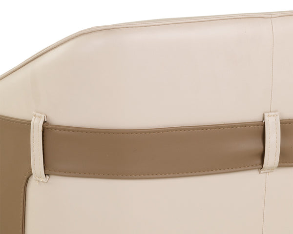 Sunpan Carter Barrel Back Dining Armchair in Faux Leather with Stylish Copper Foot Caps and Steel Legs Napa Beige / Napa Tan