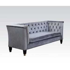 Homeroots 70" Blue Gray And Black Velvet Loveseat   515667