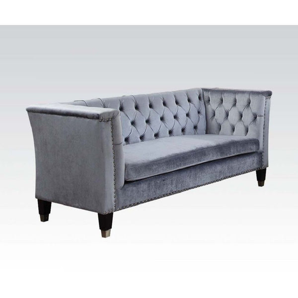 Homeroots 70" Blue Gray And Black Velvet Loveseat   515667