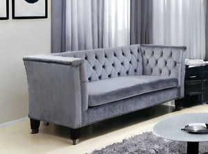 Homeroots 70" Blue Gray And Black Velvet Loveseat   515667