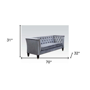 Homeroots 70" Blue Gray And Black Velvet Loveseat   515667