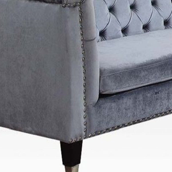 Homeroots 70" Blue Gray And Black Velvet Loveseat   515667