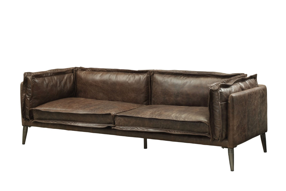 HomeRoots 71" Chocolate Leather Loveseat with Silver Legs – Stylish Comfort for Modern Living Spaces! 515670
