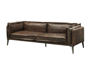 Homeroots 71" Chocolate And Silver Top Grain Leather Loveseat   515670