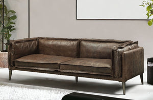 Homeroots 71" Chocolate And Silver Top Grain Leather Loveseat   515670