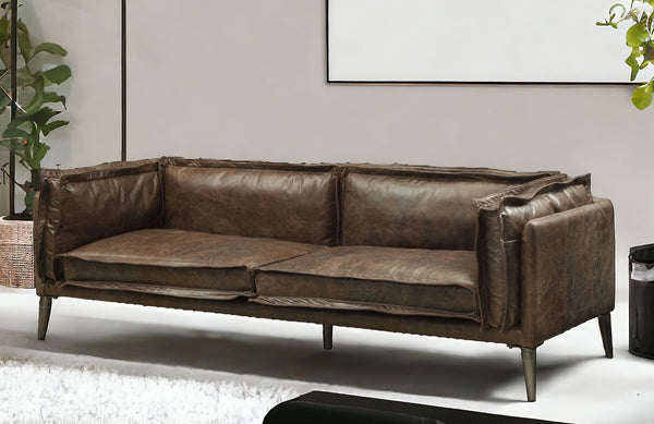 Homeroots 71" Chocolate And Silver Top Grain Leather Loveseat   515670