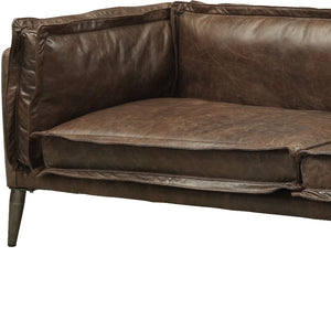Homeroots 71" Chocolate And Silver Top Grain Leather Loveseat   515670
