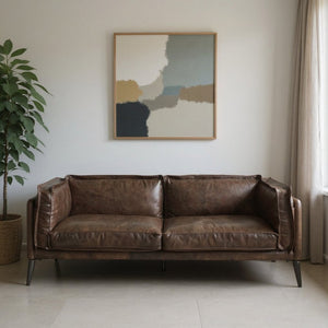 HomeRoots 71" Chocolate Leather Loveseat with Silver Legs – Stylish Comfort for Modern Living Spaces! 515670