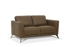 HomeRoots 59" Luxurious Brown & Silver Leather Loveseat - Chic Comfort for Modern Living Spaces & Offices 515672