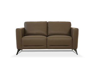 HomeRoots 59" Luxurious Brown & Silver Leather Loveseat - Chic Comfort for Modern Living Spaces & Offices 515672