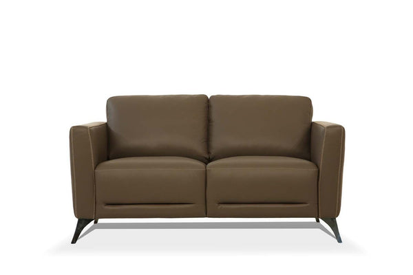HomeRoots 59" Luxurious Brown & Silver Leather Loveseat - Chic Comfort for Modern Living Spaces & Offices 515672