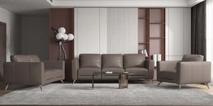 HomeRoots 59" Luxurious Brown & Silver Leather Loveseat - Chic Comfort for Modern Living Spaces & Offices 515672