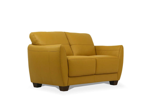 Homeroots 57" Mustard And Brown Leather Loveseat   515674