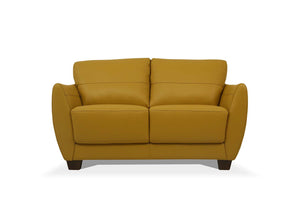Homeroots 57" Mustard And Brown Leather Loveseat   515674