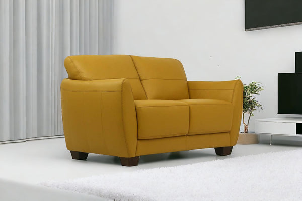 Homeroots 57" Mustard And Brown Leather Loveseat   515674