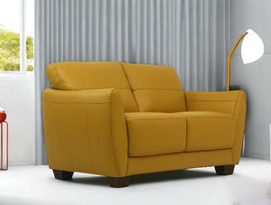 Homeroots 57" Mustard And Brown Leather Loveseat   515674