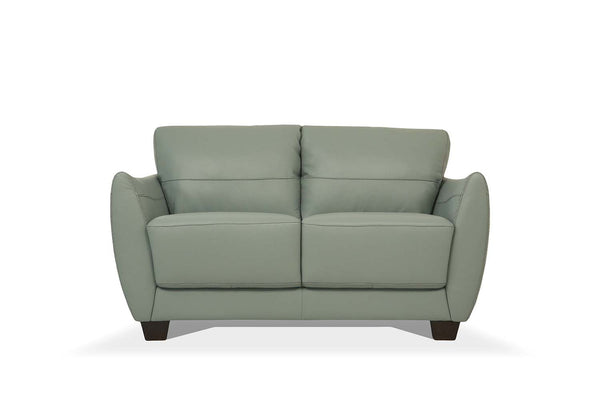 Homeroots 57" Green Blue And Espresso Leather Loveseat   515675