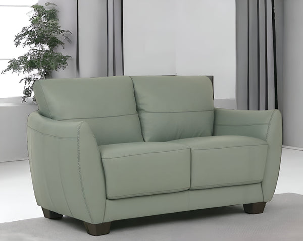 Homeroots 57" Green Blue And Espresso Leather Loveseat   515675