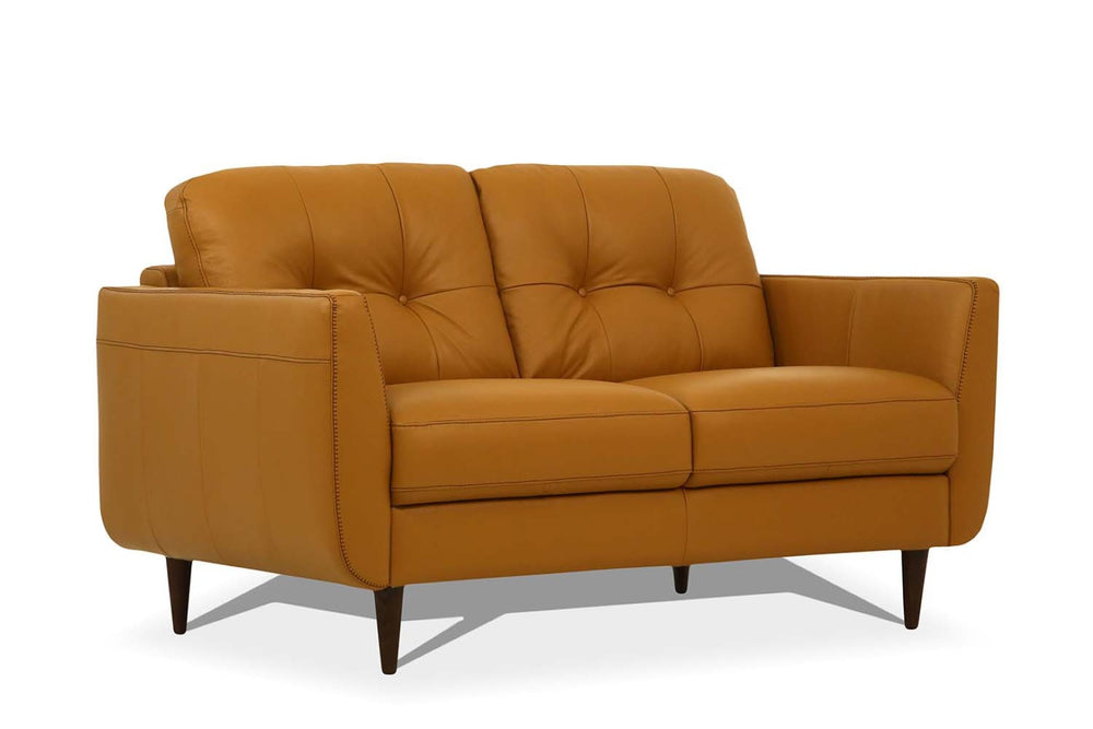 HomeRoots 59" Camel and Brown Leather Loveseat - Luxurious Comfort, Stylish Design, Perfect for Any Space 515676