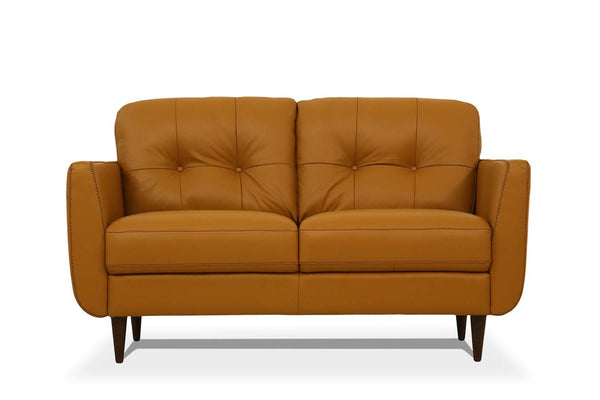 HomeRoots 59" Camel and Brown Leather Loveseat - Luxurious Comfort, Stylish Design, Perfect for Any Space 515676