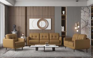 HomeRoots 59" Camel and Brown Leather Loveseat - Luxurious Comfort, Stylish Design, Perfect for Any Space 515676