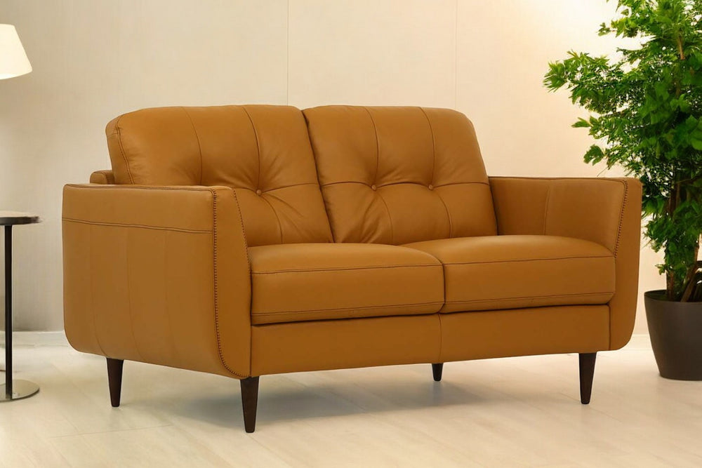 HomeRoots 59" Camel and Brown Leather Loveseat - Luxurious Comfort, Stylish Design, Perfect for Any Space 515676