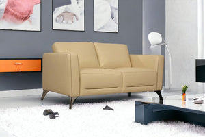Homeroots 59" Cream And Silver Leather Loveseat   515678