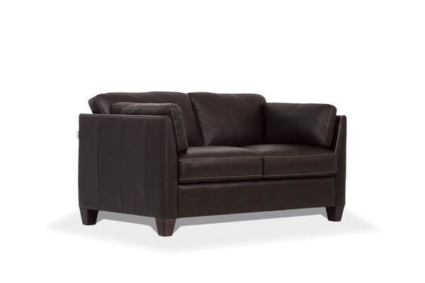Homeroots 59" Chocolate And Brown Leather Loveseat   515679