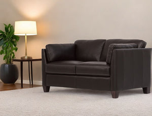 Homeroots 59" Chocolate And Brown Leather Loveseat   515679