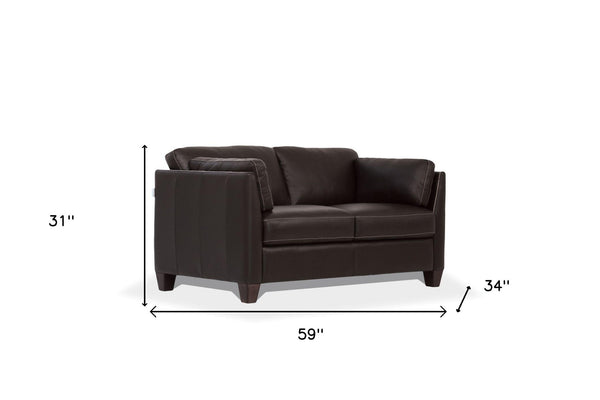 Homeroots 59" Chocolate And Brown Leather Loveseat   515679