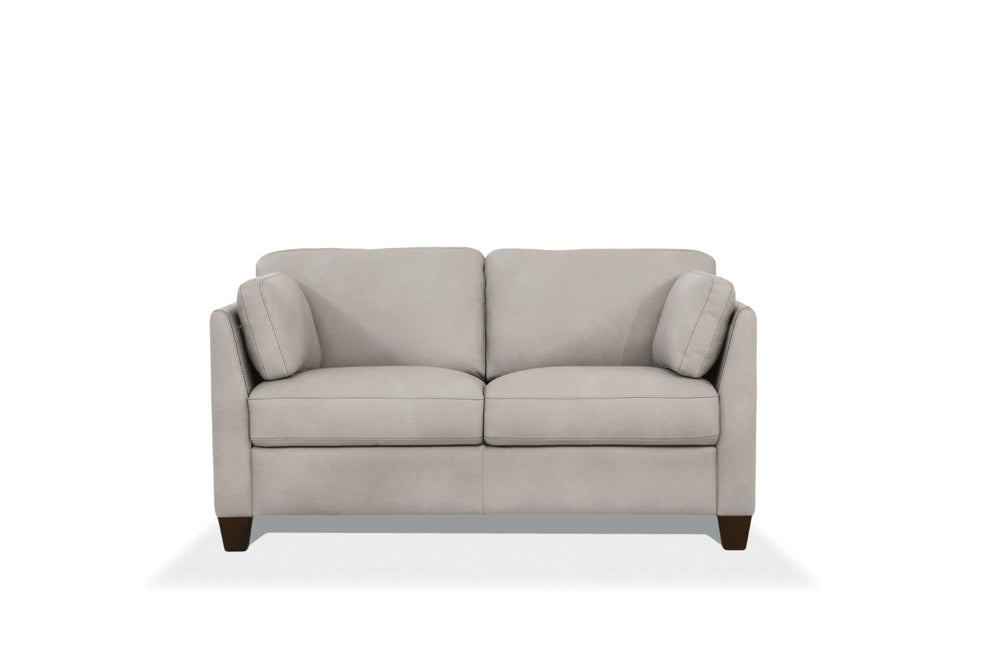 HomeRoots 59" Elegant Off White and Brown Genuine Leather Loveseat - Stylish Comfort for Modern Spaces 515680