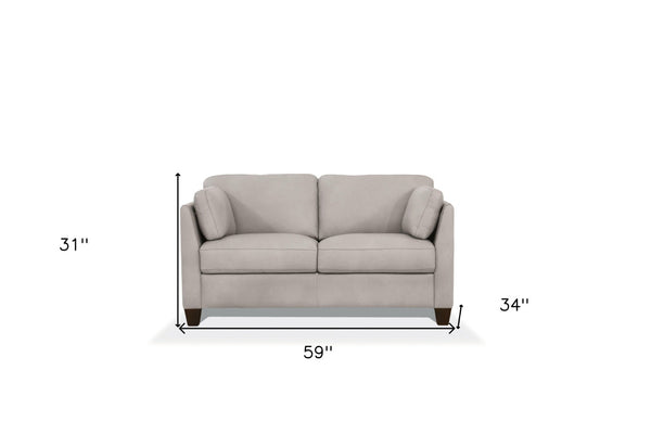 HomeRoots 59" Elegant Off White and Brown Genuine Leather Loveseat - Stylish Comfort for Modern Spaces 515680