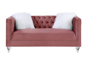 Homeroots 65" Pink And Silver Velvet Loveseat And Toss Pillows   515689