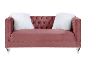 Homeroots 65" Pink And Silver Velvet Loveseat And Toss Pillows   515689