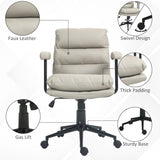 English Elm Homcom Pu Leather Office Chair, Office Desk Chair, Task Computer Chair With Swivel Wheels, Adjustable Height, Double-Tier Padded, Light Gray