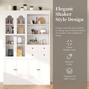 English Elm Topmax Shaker Buffet Hutch with Glass Doors Drawers and Pull-out Trays SP000092AAK