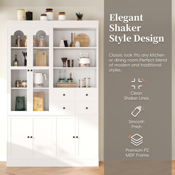 English Elm Topmax Shaker Buffet Hutch with Glass Doors Drawers and Pull-out Trays SP000092AAK