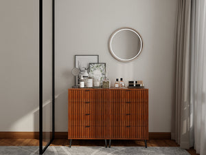 English Elm Wooden Antique Brown Chest of Drawers — Modern Slatted Design, Durable Engineered Wood, Versatile Storage Organizer for Bedroom or Living Room (32.7x20.9x8.3) W2139P306380