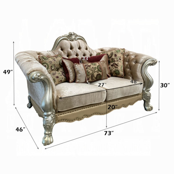 HomeRoots 73" Bone Velvet Loveseat with Toss Pillows - Elegant, Comfortable Seating for Stylish Living Spaces 515701