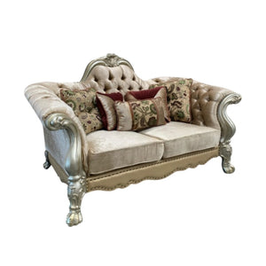 HomeRoots 73" Bone Velvet Loveseat with Toss Pillows - Elegant, Comfortable Seating for Stylish Living Spaces 515701