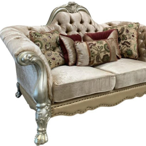 HomeRoots 73" Bone Velvet Loveseat with Toss Pillows - Elegant, Comfortable Seating for Stylish Living Spaces 515701