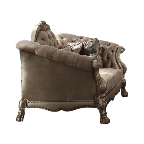HomeRoots 73" Bone Velvet Loveseat with Toss Pillows - Elegant, Comfortable Seating for Stylish Living Spaces 515701