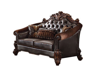 HomeRoots 66" Elegant Brown Chenille & Faux Leather Loveseat with Toss Pillows for Luxurious Comfort & Style 515705