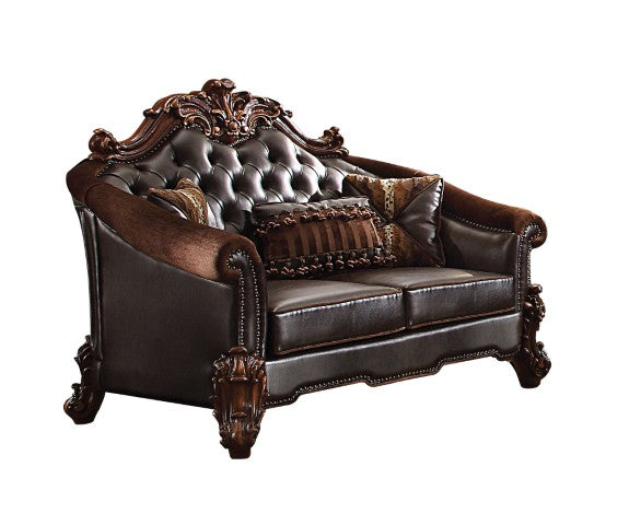 Homeroots 66" Dark Brown Chenille & Faux Leather Loveseat With Toss Pillows - Stylish, Durable, And Comfy!   515705