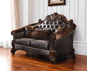 Homeroots 66" Dark Brown Chenille & Faux Leather Loveseat With Toss Pillows - Stylish, Durable, And Comfy!   515705