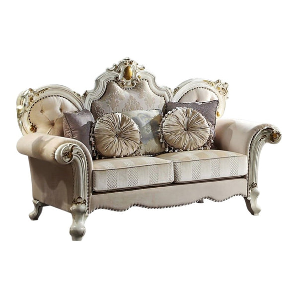 HomeRoots 70" Luxurious Gold Velvet Loveseat with Toss Pillows – Elegant Tufted Design for Modern Living Spaces 515707