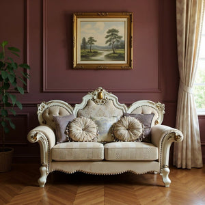 HomeRoots 70" Luxurious Gold Velvet Loveseat with Toss Pillows – Elegant Tufted Design for Modern Living Spaces 515707